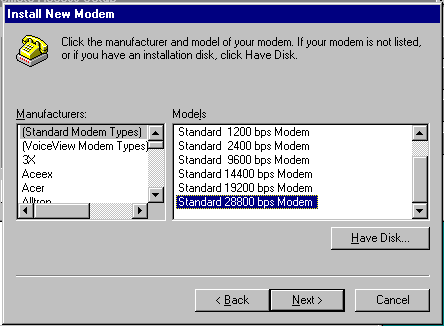 Screenshot of the Windows95 Remote Access Server for Dialup Connections