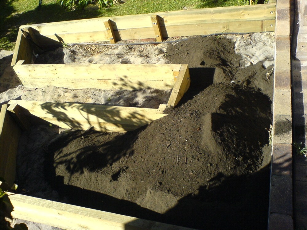 Starting to put soil in the garden beds