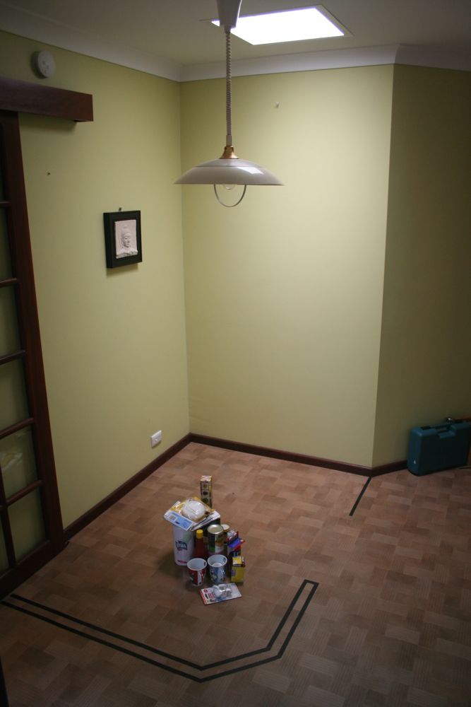 Floor with tape showing location of the pantry
