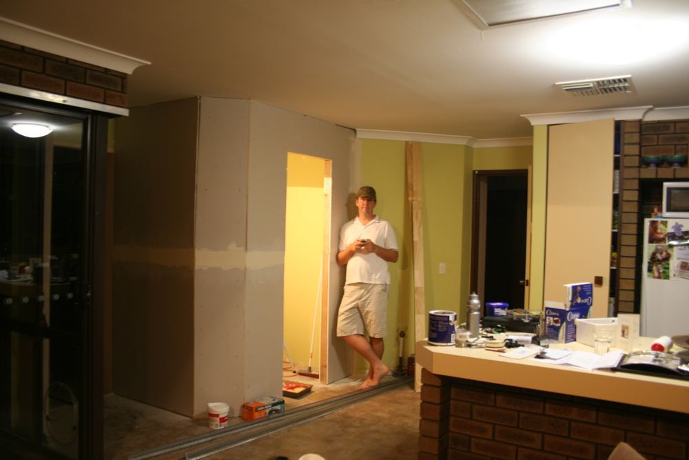 Plastering the walls of the pantry